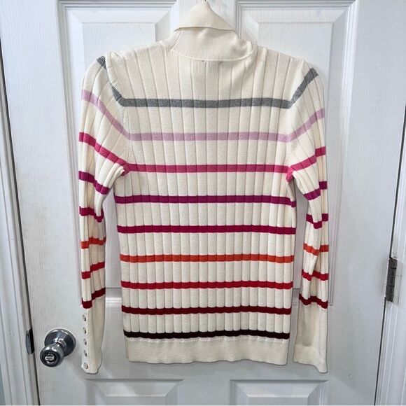 Talbots cream colored turtleneck sweater w multicolored stripes & button detail - Picture 5 of 9